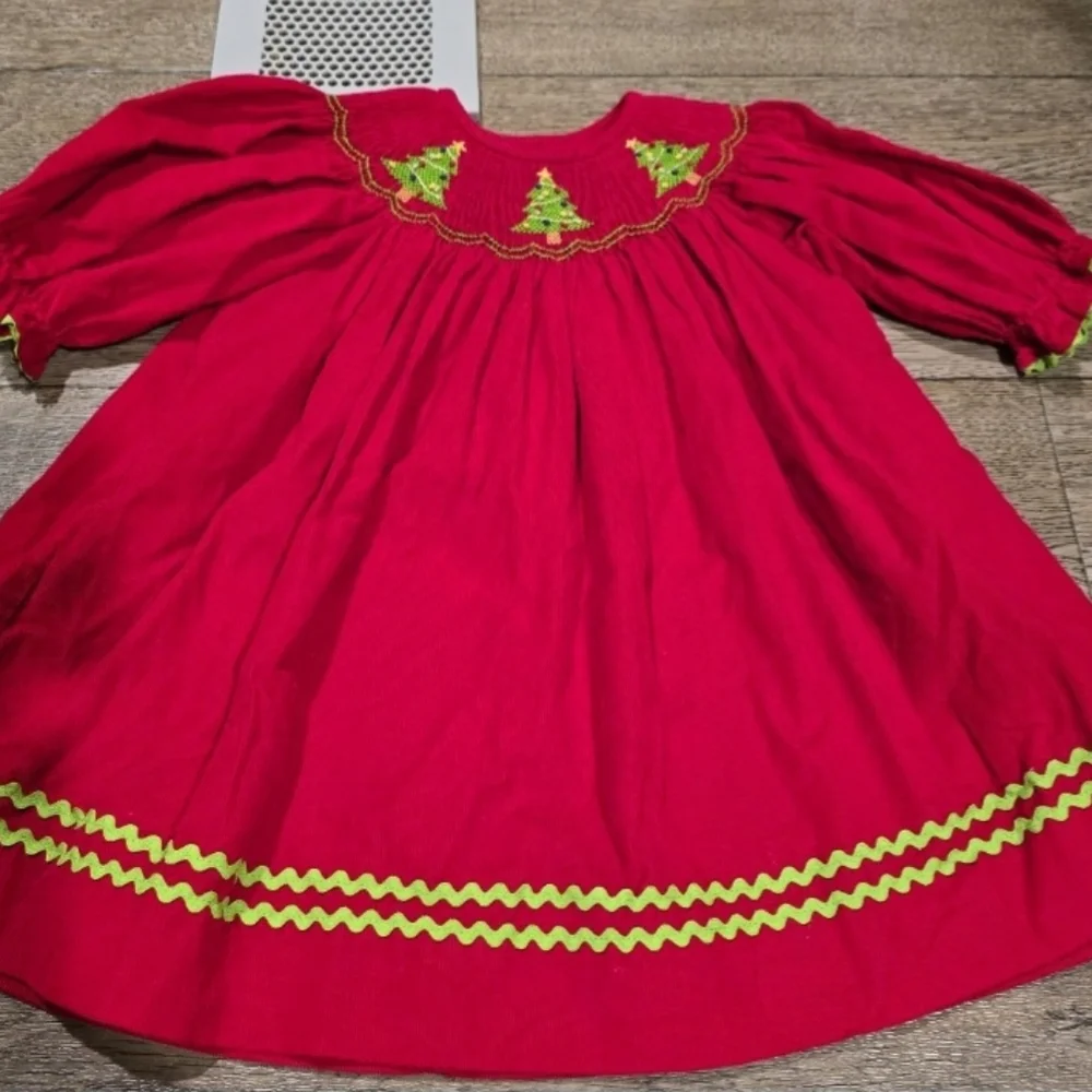 Red Dress with Green Tree Embroidery - Picture 1 of 4